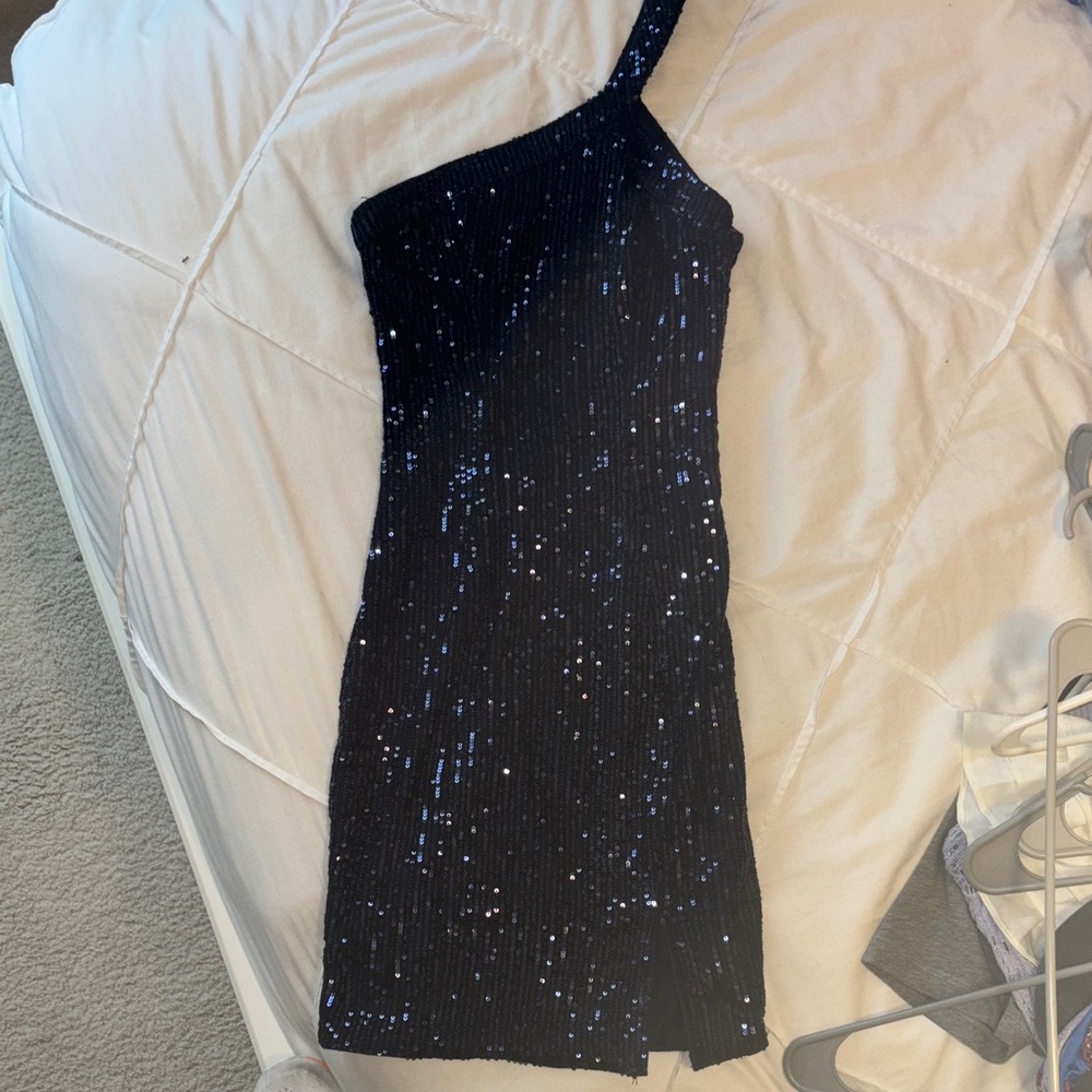 Blossom One-Shoulder Navy Sequin Dress